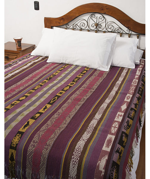 Machu Picchu 100% Inca Design Alpaca Throw, alpaca blanket, purple blanket, tribal blanket