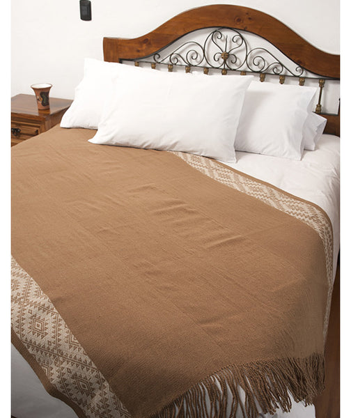 Inca Design Alpaca Throw- Vicuña Tan; Peruvian Alpaca Throw Blanket