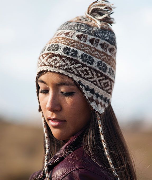 natural Andean design 100% baby alpaca chullo hat