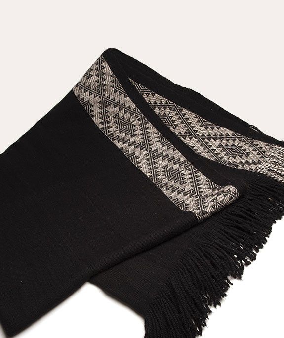 Inca Design Alpaca Throw- Onyx Black; Peruvian Alpaca Throw Blanket 