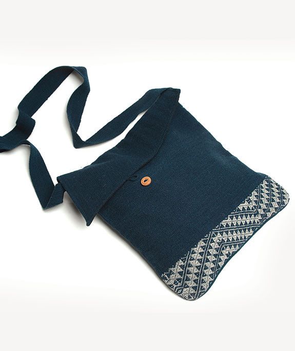 100% Natural Wool Hand Woven Shoulder Bag- Indigo, Blue, Book Bag
