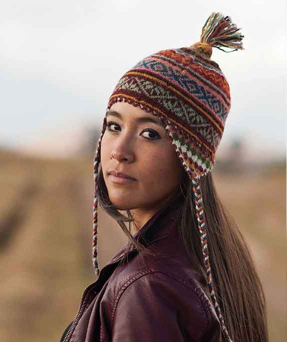 colorful Andean design 100% baby alpaca chullo hat